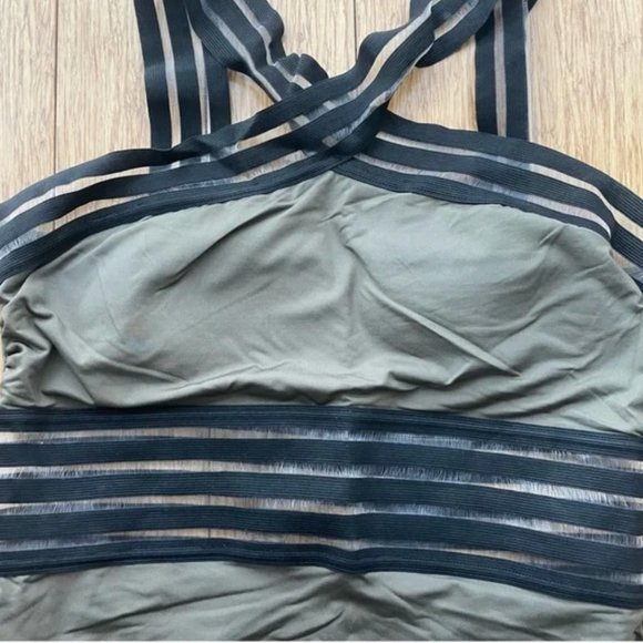 Kenneth Cole Olive Green and Black Cross Neck Cut Out Halter Swimsuit - Picture 2 of 6